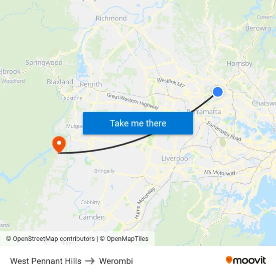 West Pennant Hills to Werombi map