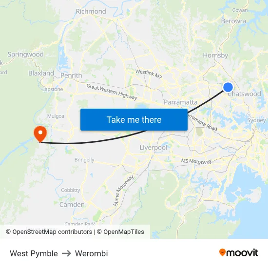 West Pymble to Werombi map