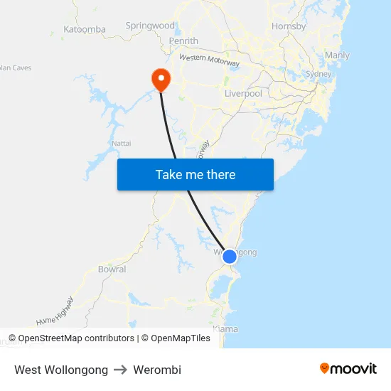 West Wollongong to Werombi map
