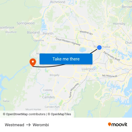 Westmead to Werombi map
