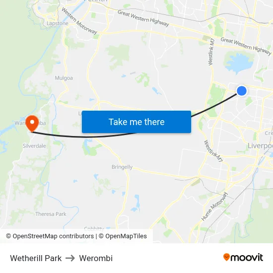 Wetherill Park to Werombi map