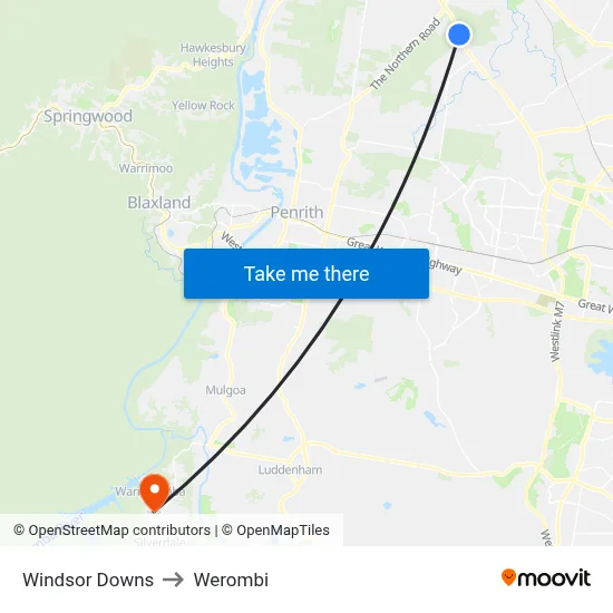 Windsor Downs to Werombi map
