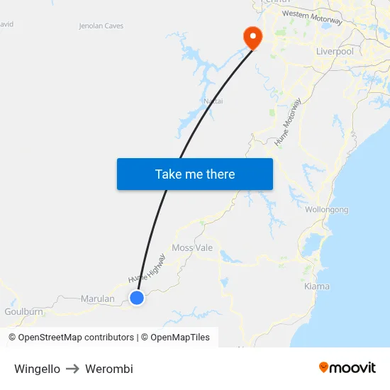 Wingello to Werombi map