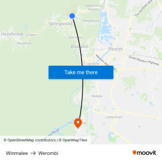 Winmalee to Werombi map