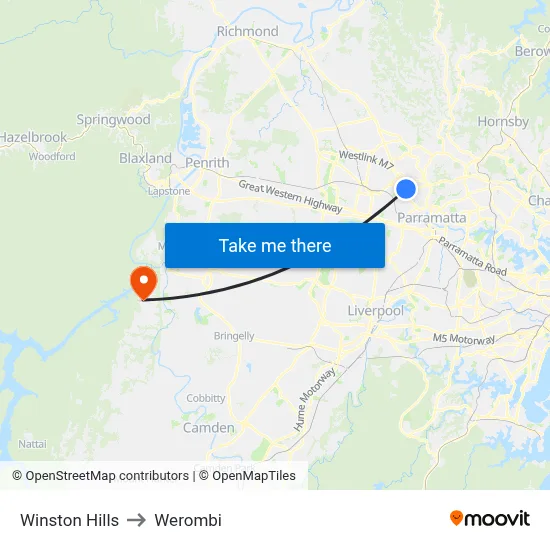 Winston Hills to Werombi map