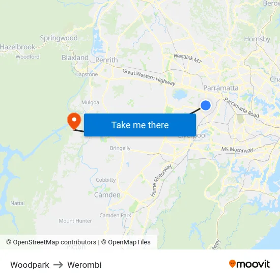Woodpark to Werombi map