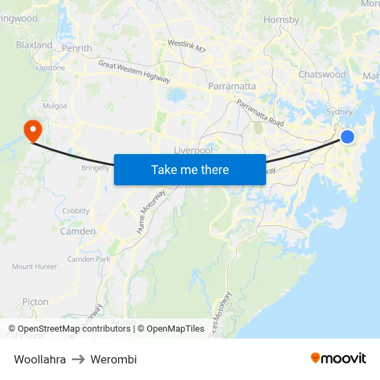 Woollahra to Werombi map