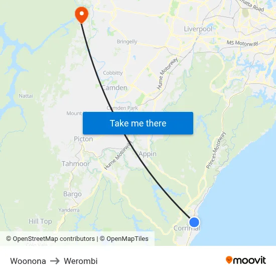 Woonona to Werombi map