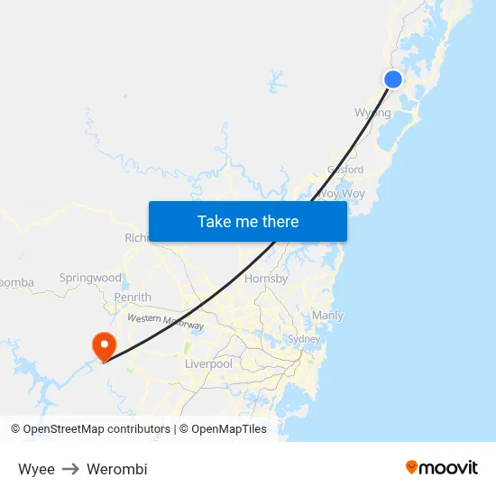 Wyee to Werombi map
