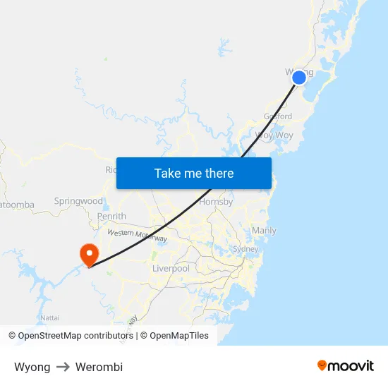 Wyong to Werombi map