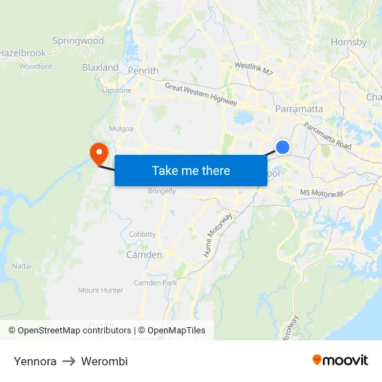 Yennora to Werombi map