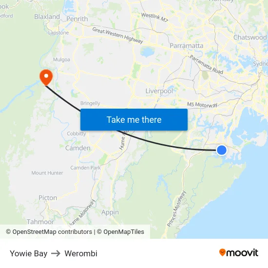 Yowie Bay to Werombi map