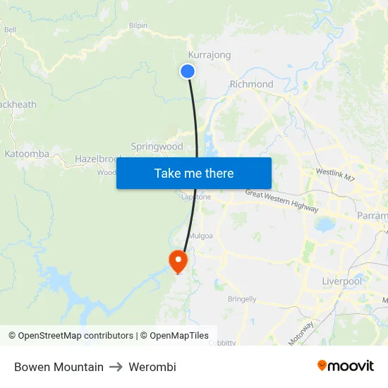 Bowen Mountain to Werombi map