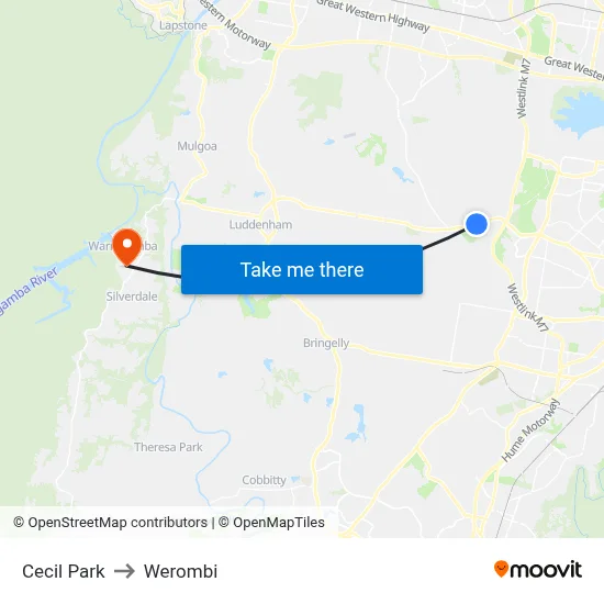 Cecil Park to Werombi map