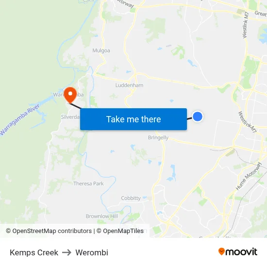 Kemps Creek to Werombi map