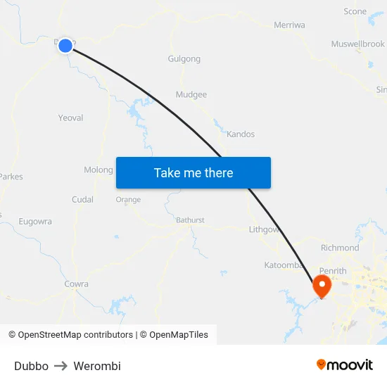 Dubbo to Werombi map