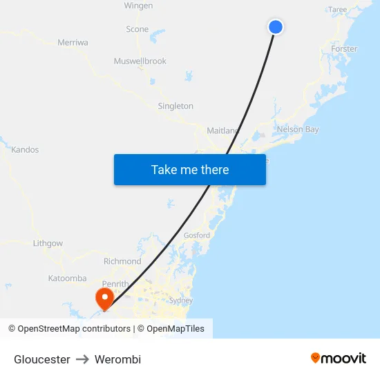 Gloucester to Werombi map