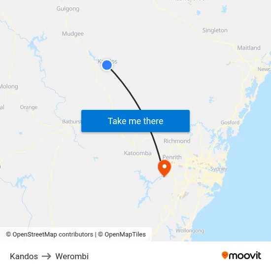 Kandos to Werombi map