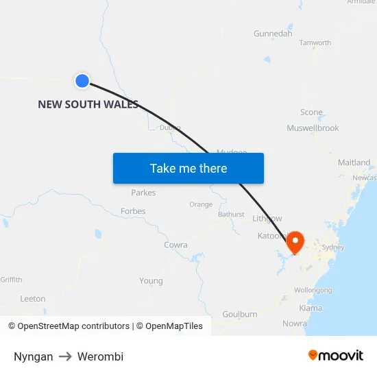 Nyngan to Werombi map