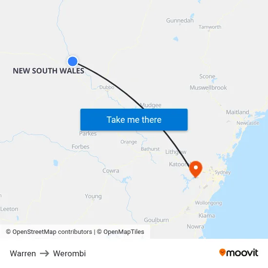 Warren to Werombi map