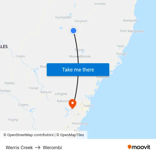 Werris Creek to Werombi map