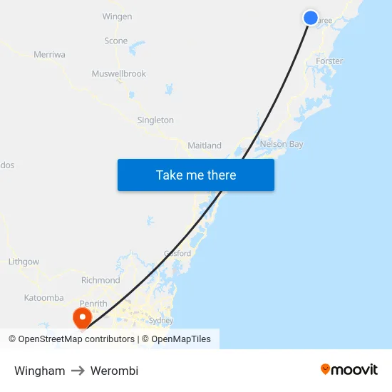 Wingham to Werombi map