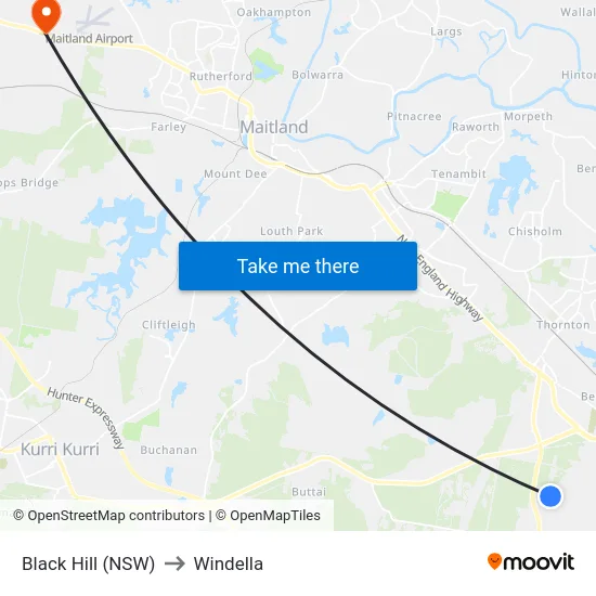 Black Hill (NSW) to Windella map