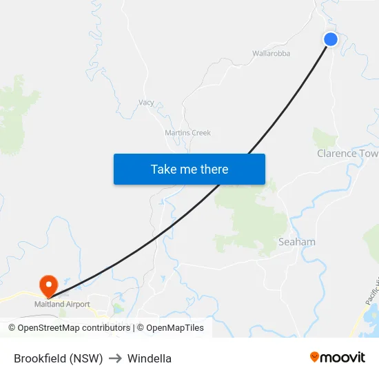 Brookfield (NSW) to Windella map