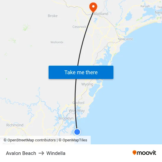 Avalon Beach to Windella map