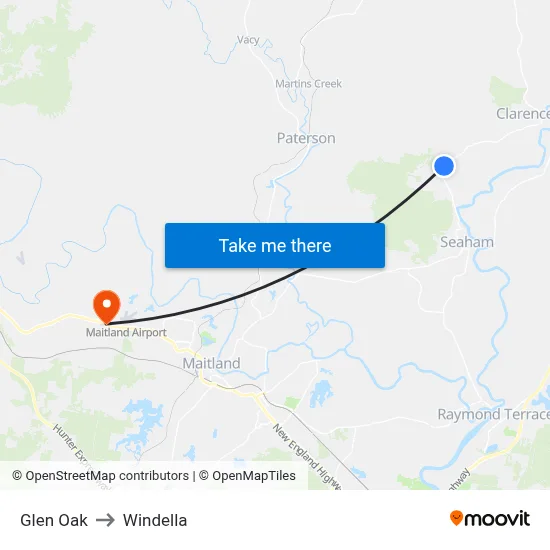 Glen Oak to Windella map