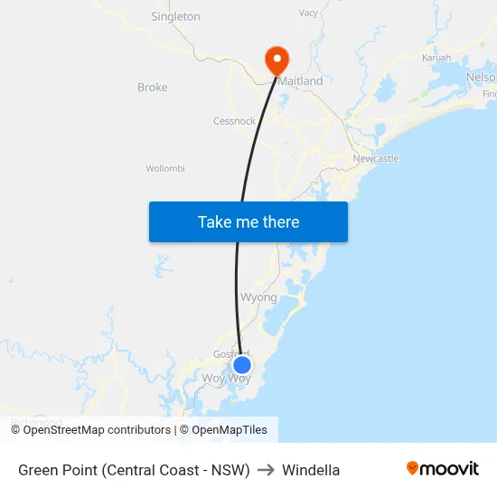 Green Point (Central Coast - NSW) to Windella map