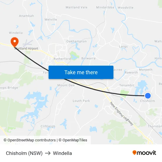 Chisholm (NSW) to Windella map
