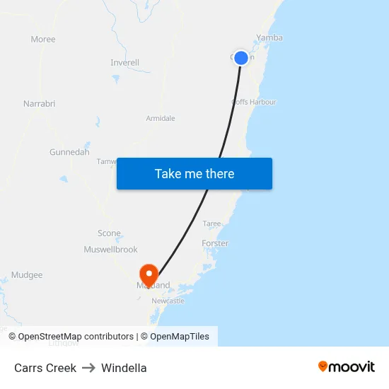 Carrs Creek to Windella map