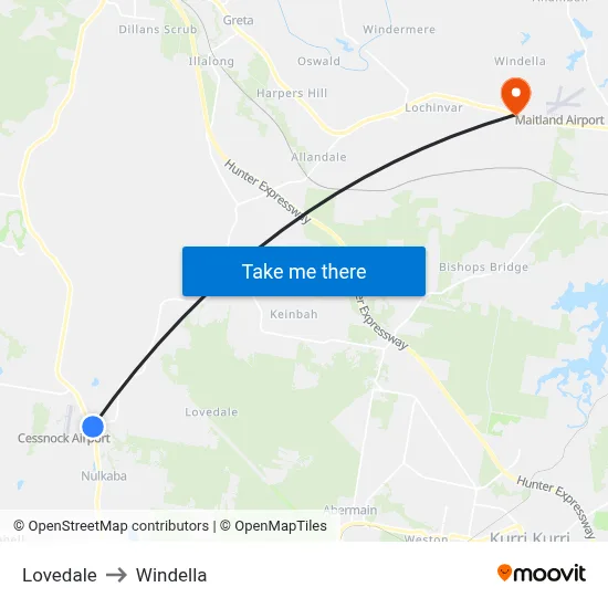 Lovedale to Windella map