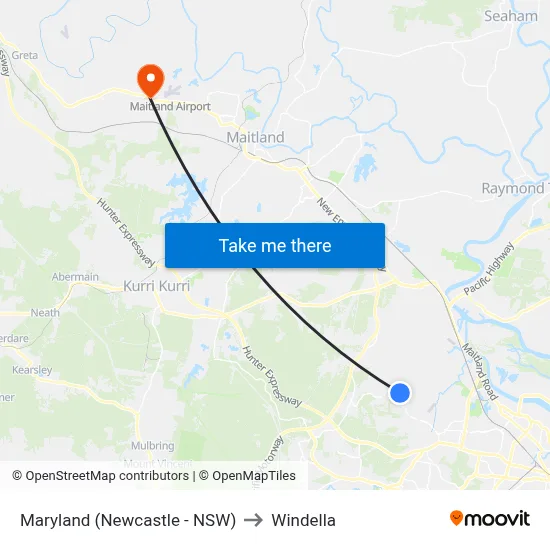 Maryland (Newcastle - NSW) to Windella map