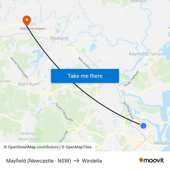 Mayfield (Newcastle - NSW) to Windella map