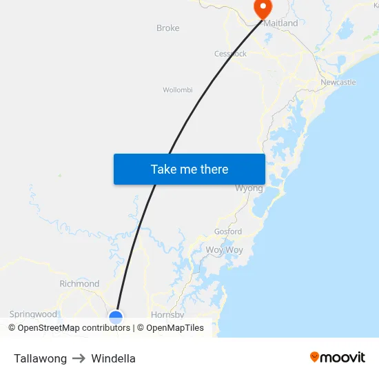 Tallawong to Windella map