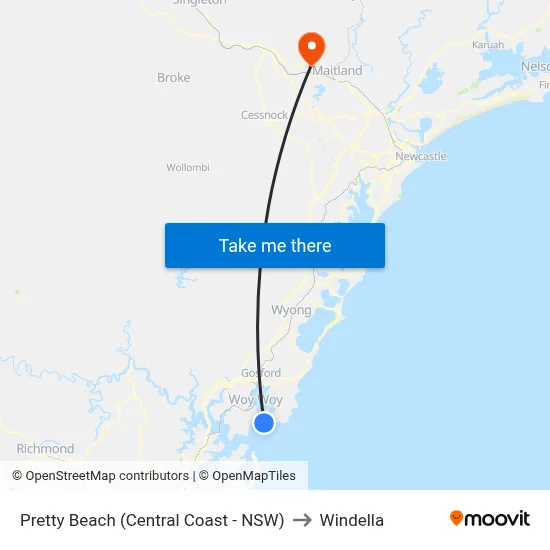 Pretty Beach (Central Coast - NSW) to Windella map
