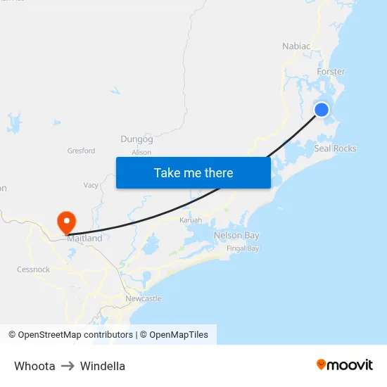 Whoota to Windella map