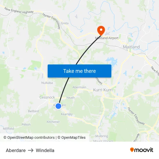 Aberdare to Windella map