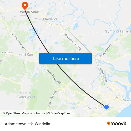 Adamstown to Windella map