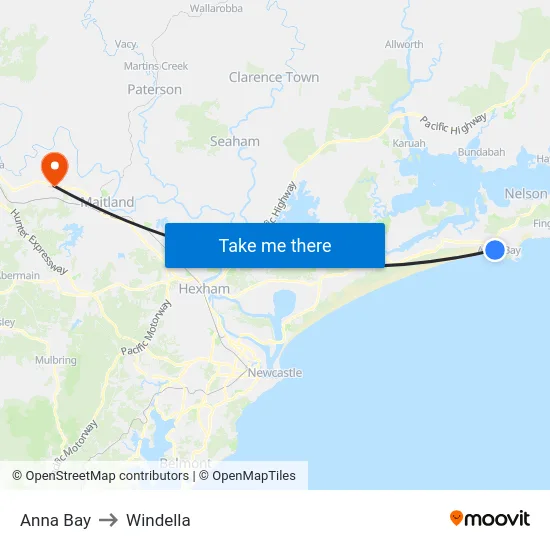 Anna Bay to Windella map