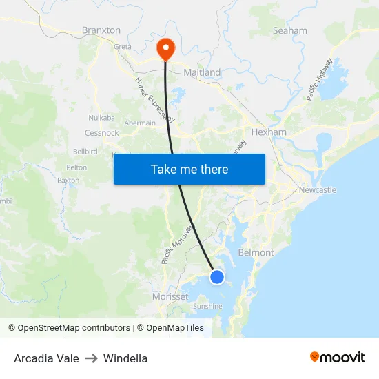 Arcadia Vale to Windella map