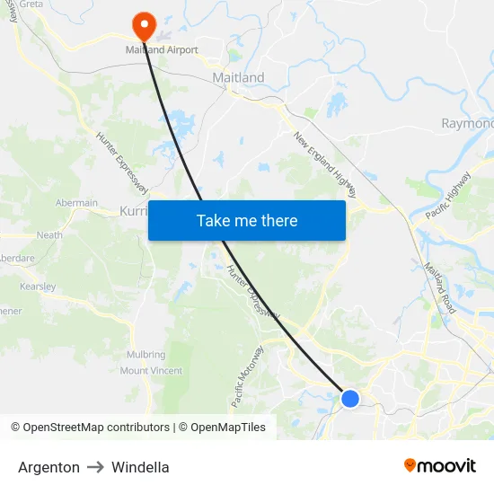 Argenton to Windella map