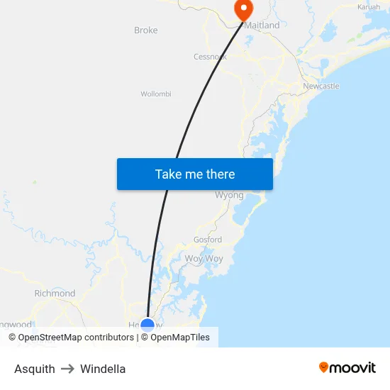 Asquith to Windella map