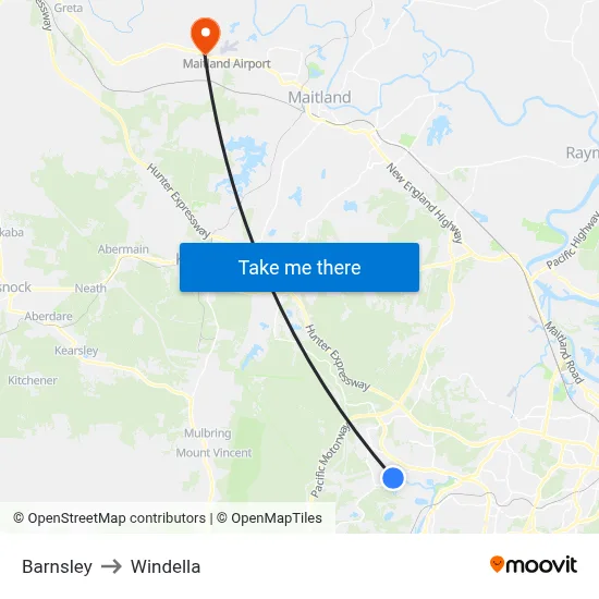 Barnsley to Windella map