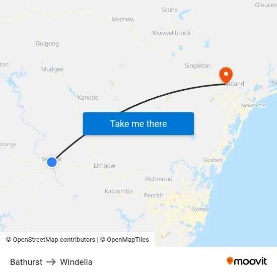 Bathurst to Windella map