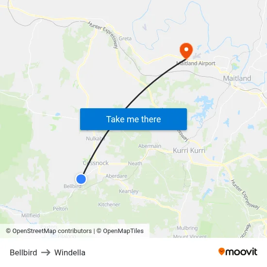 Bellbird to Windella map
