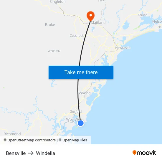 Bensville to Windella map