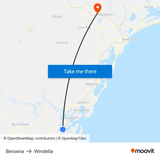 Berowra to Windella map
